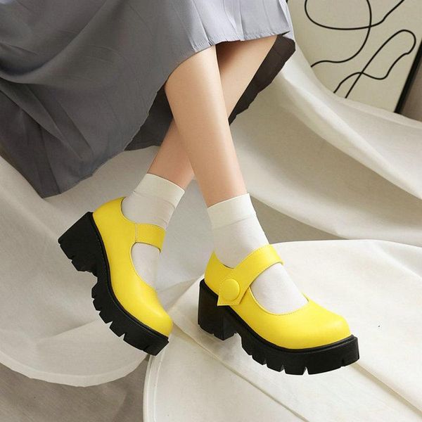 

dress shoes zawsthia 2021 autumn yellow black students girls round toe platform chunky square heels lovely women mary janes pumps
