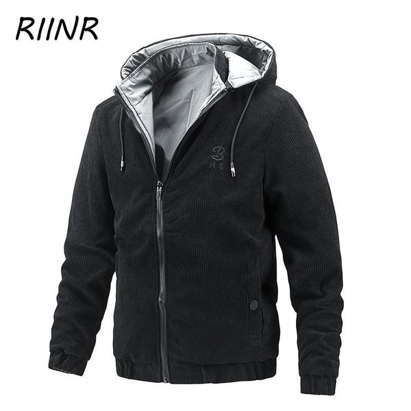 

men's jackets riinr 2021 autumn and winter men warm fashion solid color jacket casual hooded detachable korean men's bomber tide, Black;brown