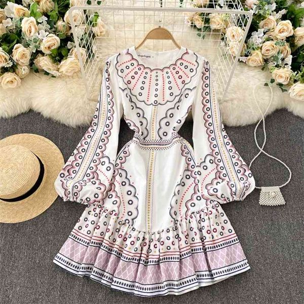 

women fashion retro print dress round neck long sleeve slim feminine casual harajuku korean vintage vestidos r929 210527, Black;gray