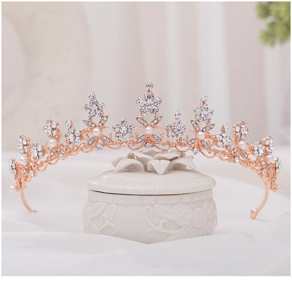 

trendy rose gold silver color crystal princess crown wedding tiara bridal diadem party jewelry wedding hair accessories jllray