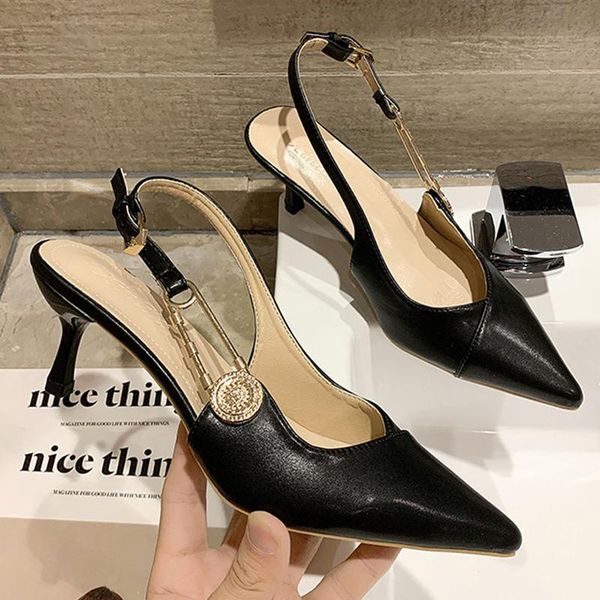 

sandals 2021 women high heel fashion metal buckle pointed stiletto hollow out casual beach office shoes, Black