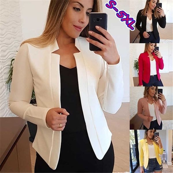 

autumn and winter 2021 solid color leisure professional small suit coat women's wear, White