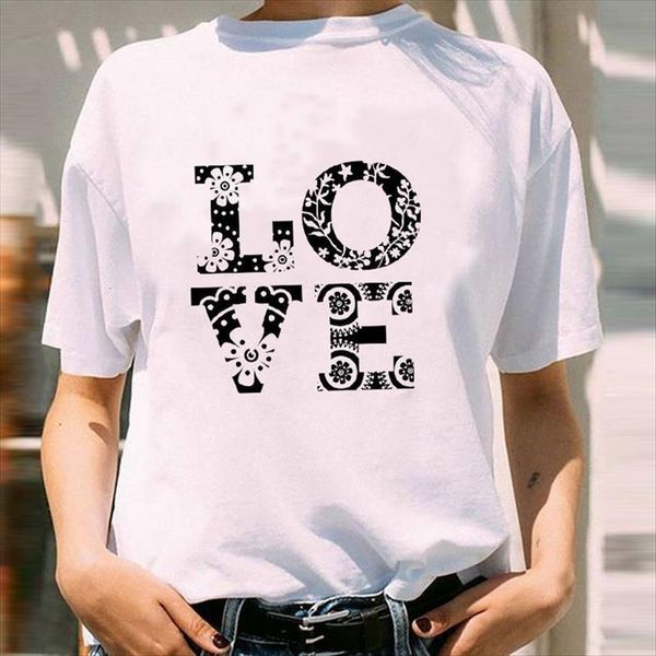 

graphic floral letter love summer women spring happy valentines day lady print female clothes tees shirt, White