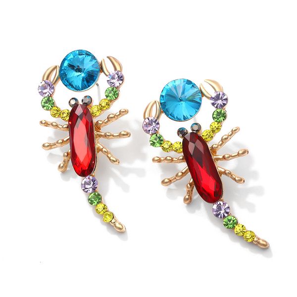 

pompous exquisite insect scorpion inlaid with color diamond men's women's fashionable and versatile earrings, Silver