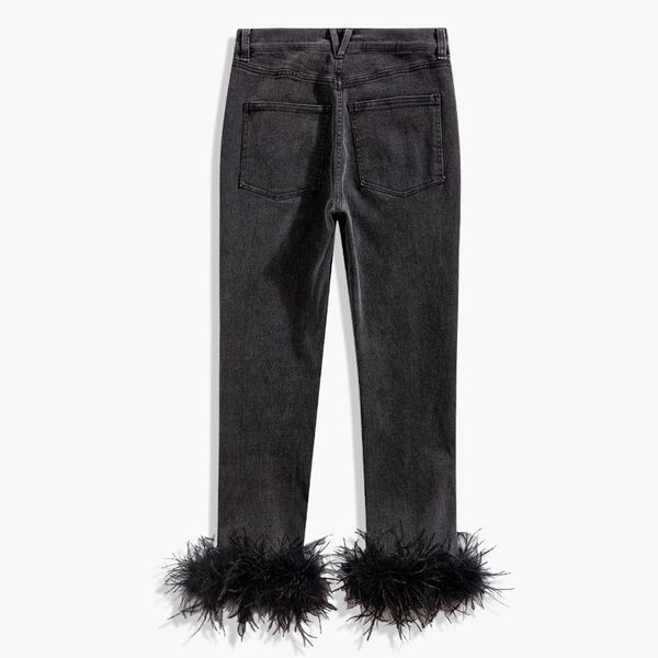 

women's jeans getspring women feather stitching black high waisted multi pocket denim pants loose early spring, Blue