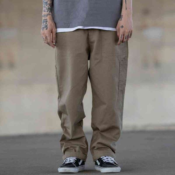 

pants multi-pocket cargo men streetwear loose straight casual baggy pant mens wide leg canvas trousers work trouser, Black