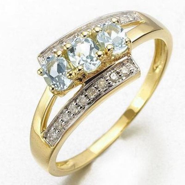 

wedding rings suohuan size 6-9 classic ring for women sky blue zirconia stone crystal gold filled finger engagement female jewelry gift, Slivery;golden