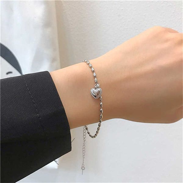 

bohemia metal heart-shaped rice bead bracelet for women jewelry vintage hiphop rock minimalist style bracelets accessories q0719, Black
