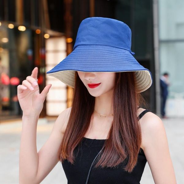 

wide brim hats fashion casual sun bucket hat summer women's cap foldable anti-uv flat fisherman panama female fisherman's, Blue;gray