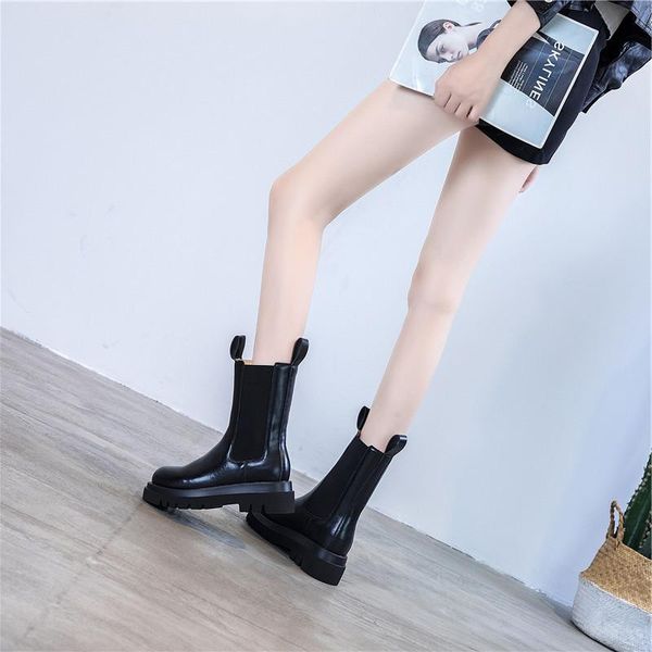 

boots winter 2021 british short autumn and style shoes leather women cotton women's, Black