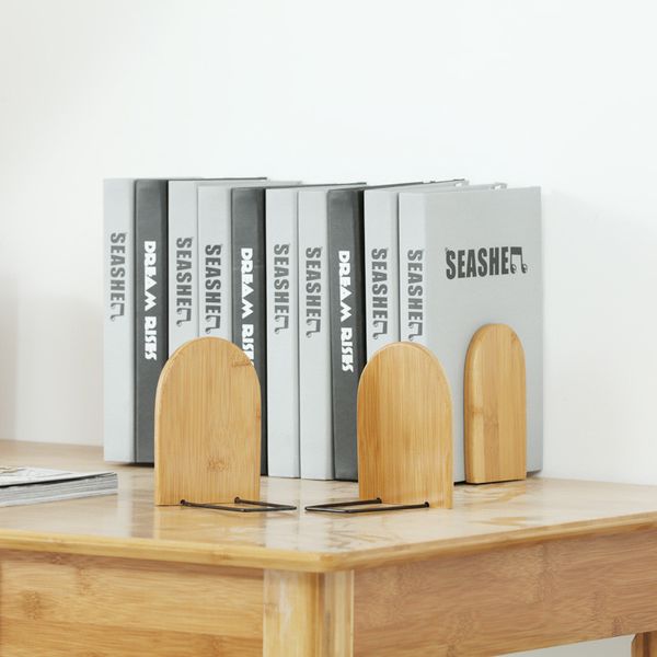 Fermalibri in bambù + ferro Portaoggetti per libri Portadocumenti Scaffale per studenti Supporto per libri Libreria creativa