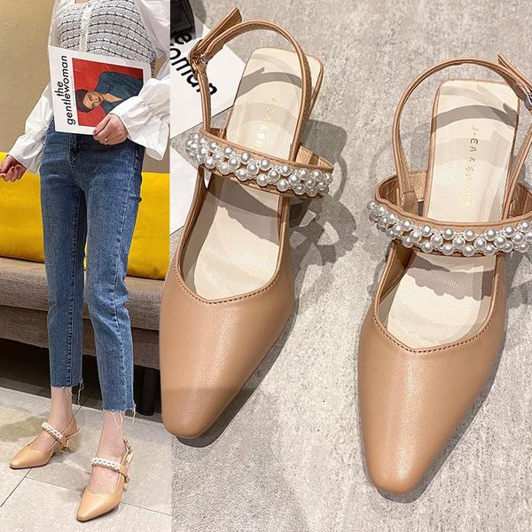 

sandals 2021 trend pointed toe women's fashion autumn shoes white non-slip ladies elegant high heel, Black