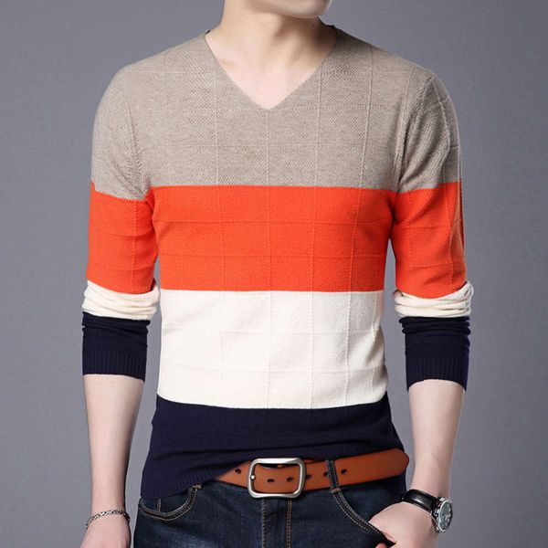 

autumn new knitwear casual thin v-neck men's fashion color matching sweater, White;black