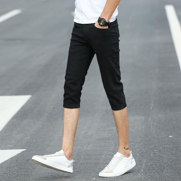 

men's jeans fashion skinny men hip hop slim elastic washed ripped pants calf length denim biker plus size, Blue