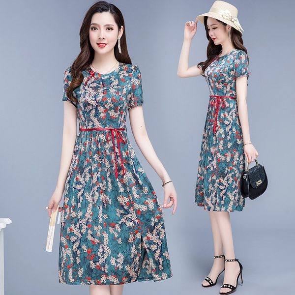

luxury casual dresses cheongsam women's summer improved drs 2021 middle-aged 's acetate satin floral skirt, Black;gray