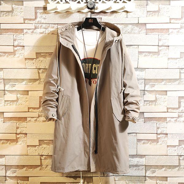 

2021 new black trench coat male jacket casual windbreakers x-long fashion spring jackets rgc4, Tan;black