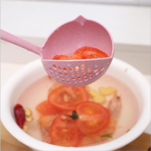 

spoons 1pc long handle lovely 2 in 1 soup with colander wheat straw kitchen environmental tableware multi-functional