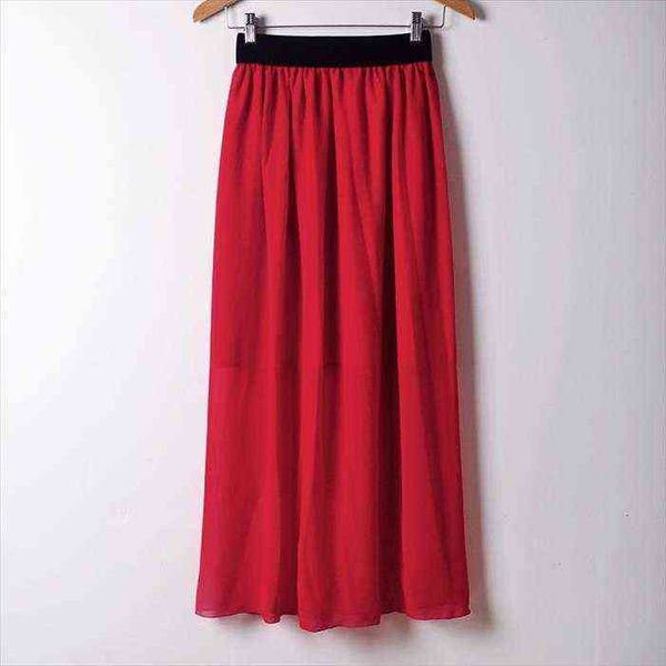 

2015 summer fashion bohemian womens skirts double layer chiffon pleated elastic waist long maxi skirt drop 7, Black