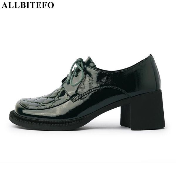 

dress shoes allbitefo waterproof thick heel high-end real genuine leather high fashion women heels party wedding, Black