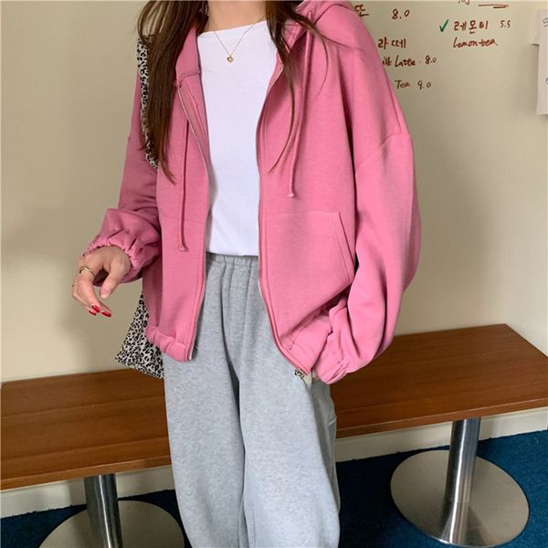 

2021 autumn winter solid hooded cardigan sweatshirt women coat new ol casual space cotton padded sweatshirts outwear mzcz, Black