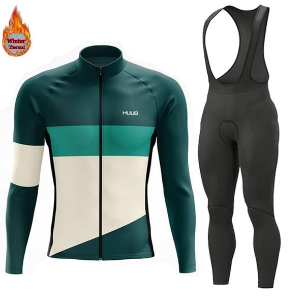 

racing sets 2021 huub winter cycling clothing set thermal fleece bike jersey cspd mtb bicycle ropa ciclismo, Black;blue