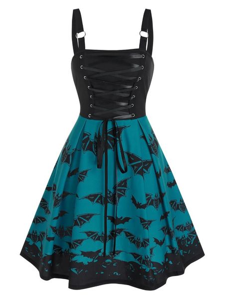 

casual dresses wipalo plus size halloween dress lace up bat print mini cami sleeveless women party high waist vestidos, Black;gray