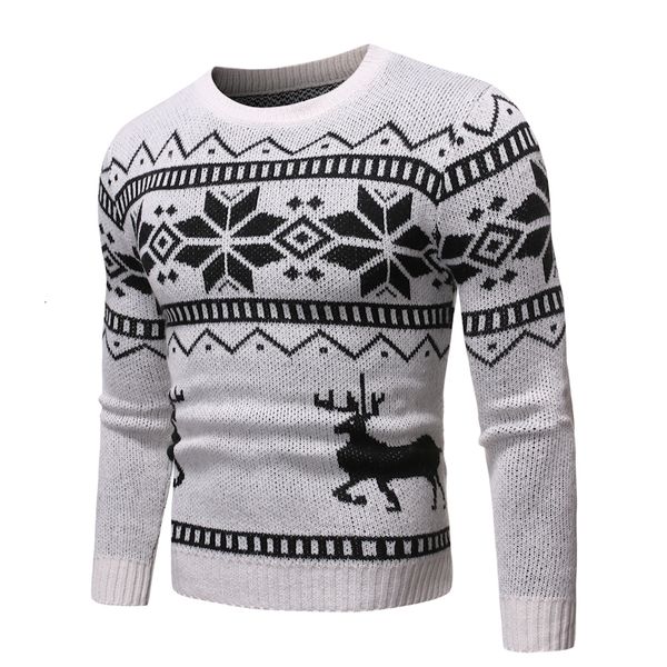 

2021 new fashion autumn casual men sweater deer geometric print long sleeve o-neck slim fit mens sweaters pullover knitwear q37y, Black