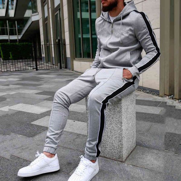 

men's casual running sportswear, sweatshirt and sweat, 2-piece set, Gray