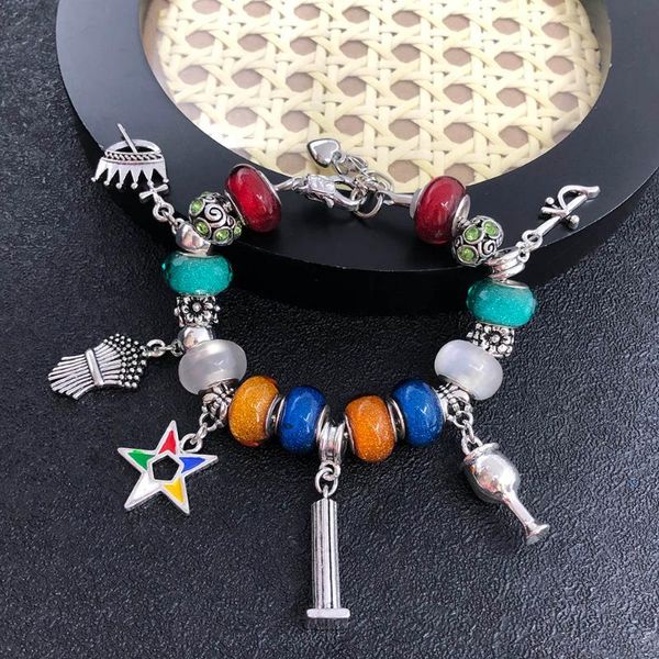 

beaded, strands handmade custom greek sorority mix color european bead order of easter star oes bracelet masonic gift, Black
