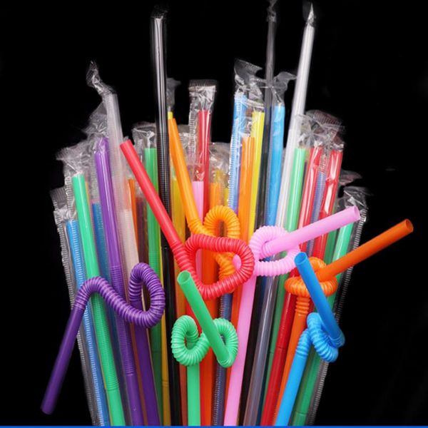 

drinking straws 100pcs plastic long multi-colored striped bedable disposable party rainbow straw individually packaged
