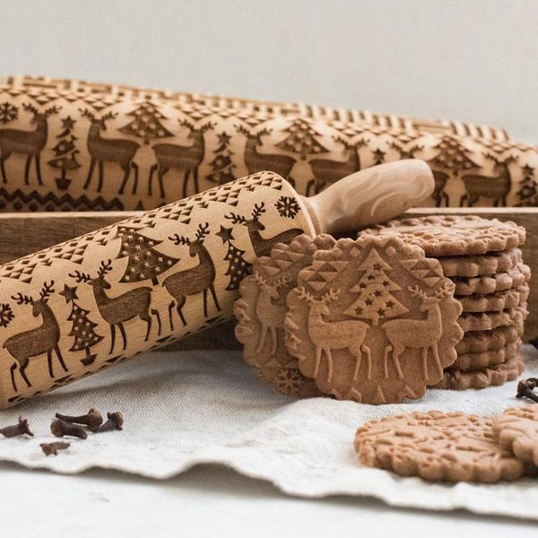 

rolling pins & pastry boards leaf christmas deer wooden pin embossing baking cookies noodle biscuit fondant cake dough patterned roller snow