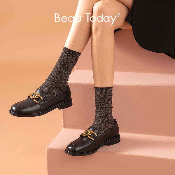

dress shoes beautoday loafers women genuine cow leather square toe metal ring buckles slip on low heel summer ladies handmade 27253 2 9, Black