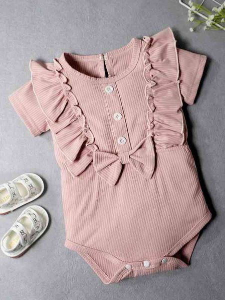 

baby ruffle trim bow front rib knit bodysuit she, Blue