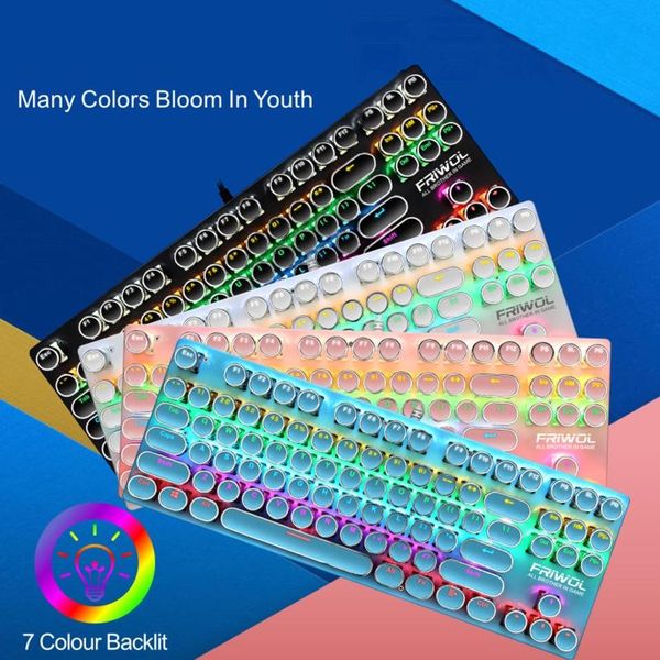 

wired 87 keys green axis punk mechanical round keycap rgb usb backlight keyboard