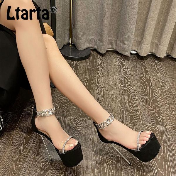 

dress shoes ltarta 2021 summer women's super high heel nightclub rhinestone stiletto sandals for women, Black