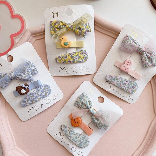 

hair accessories 3 pcs korean children's floral fabric bow hairpins fashion sweet girl baby cute cartoon animals duckbill clip, Slivery;white