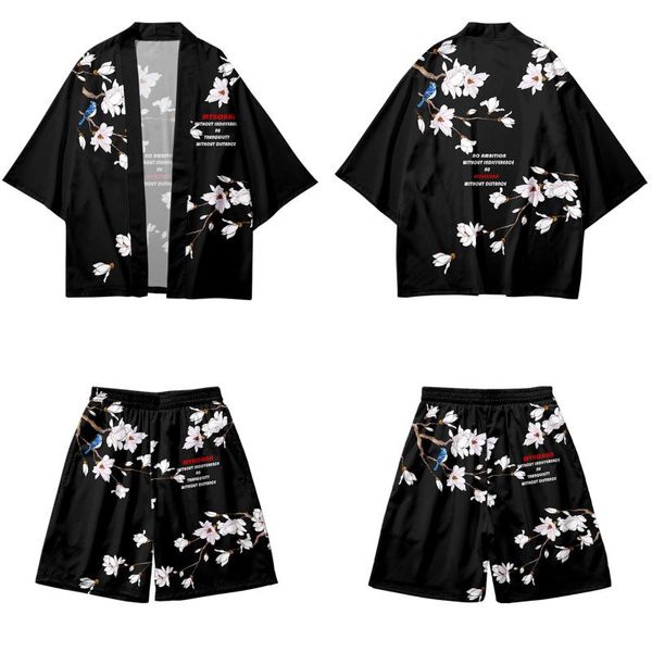 

ethnic clothing men traditional japanese samurai kimono black floral print cardigan 2021 summer yukata haori casual cosplay anime, Red