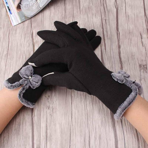 

fingerless gloves miya mona women solid warm thick screen touch bowknot winter fashion full-finger femme mittens, Blue;gray