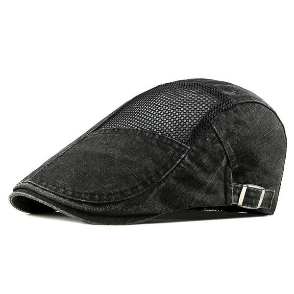 

berets men mesh visor hats summer fashion vintage flat caps casual cotton adjustable sun hat beret for men's, Blue;gray