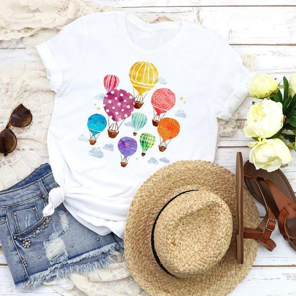 

women graphic balloon sweet holiday cute fashion short sleeve 90s tees print t shirt clothing female shirt womens t-shirt, White