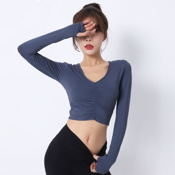 

new type of tight back sports with chest cushion, short yoga suit women and long sleeve for waist gym running, Gray