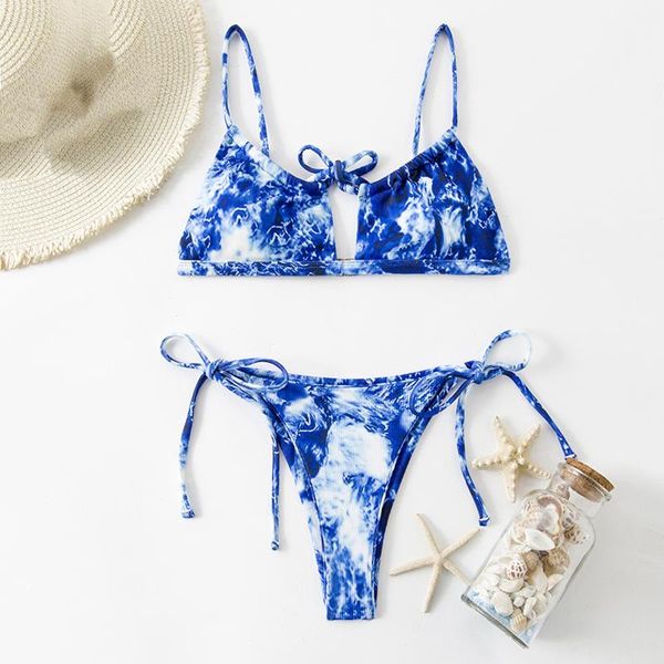 

2021 new bikini high waist swimsuit women push up swimwear tie dye print bikini set retro beach wear bating suit female biquini, White;black