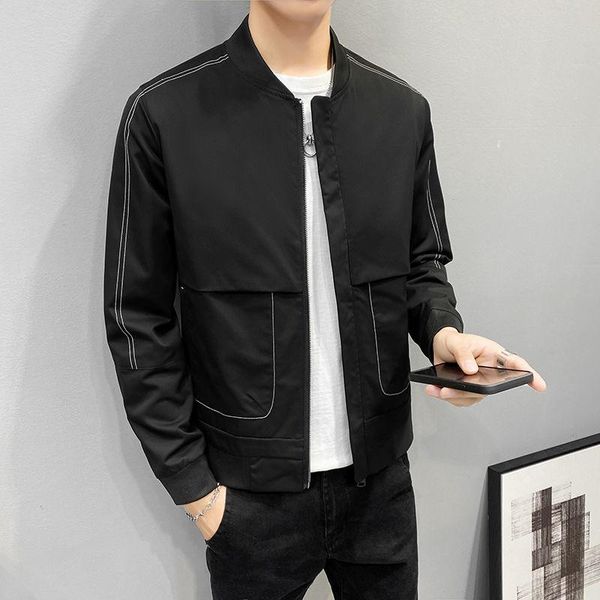 

men's jackets 2021 korean style thin pocket loose youth black jacket slim casual mens clothing recommend, Black;brown
