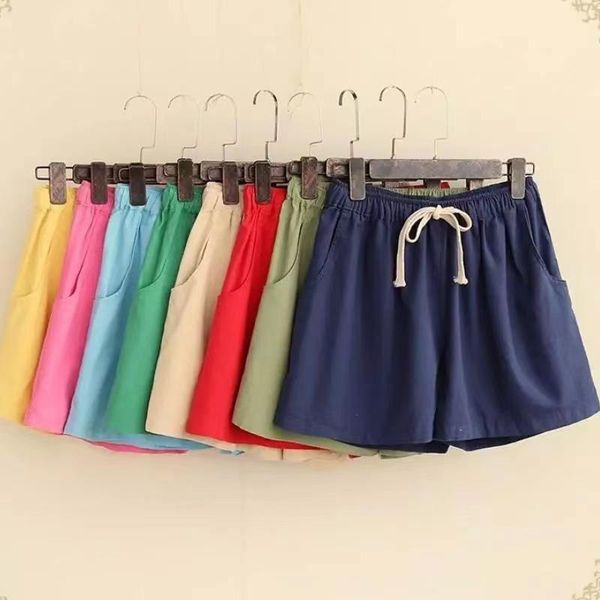 

women's shorts summer cotton linen women casual loose elastic waist wide leg orange white black green female short plus size 121026wka