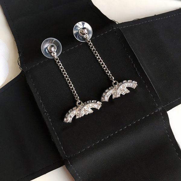 

luxury jewelry stud designer earring classic double letter logo diamond earrings 925 silver needle with box l0-c29, Golden;silver