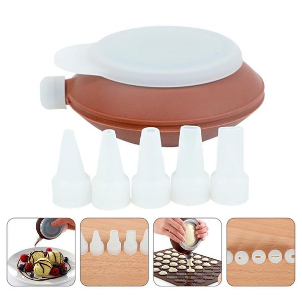 

planters & pots 1pc silicone macaron decorating piping pot with 5 nozzles (brown)