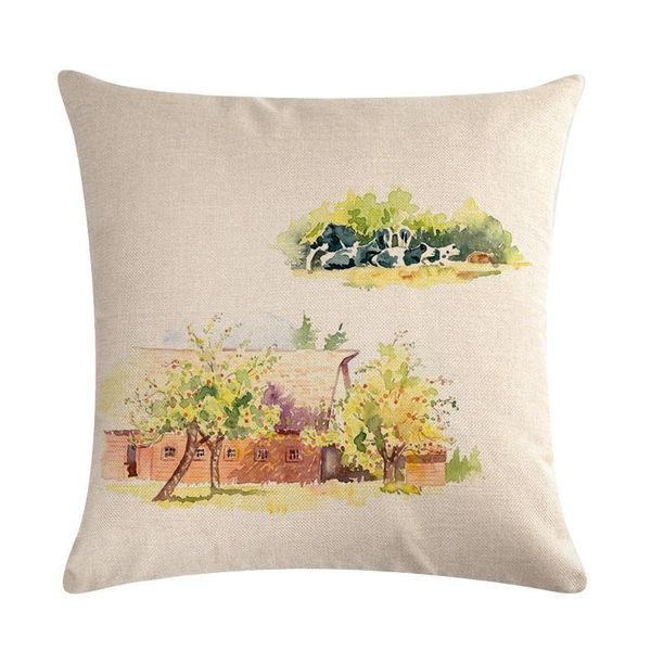

cushion/decorative pillow single-sided printing oil painting pillowcase american country landscape cow flower cushion cover vintage sofa cha