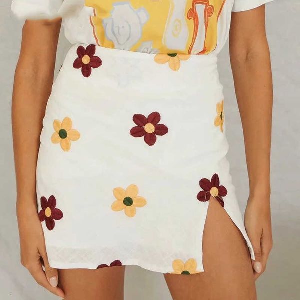 

skirts summer floral embroidery mini high split vintage beach bodycon for woman girls buttoms 1tdl, Black