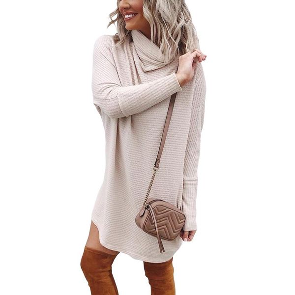 

casual dresses autumn women pullover knitted mid-length pile collar simple dress loose solid color, Black;gray
