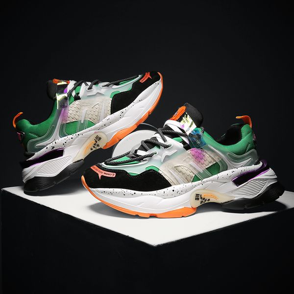 

brand hip hop colors chunky sneakers men trainer shoes fashion streetwear green platform men shoes casual chaussure homme 2022